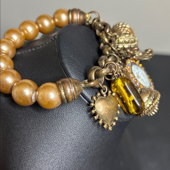 Vintage Beaded Faux Pearl Stretch Charm Watch Bracelet Victorian main image 4